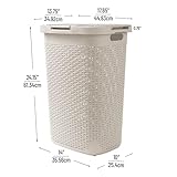 Mind Reader 60L Slim Laundry Hamper, Clothes Basket, Lid, Wicker Design, Plastic, 17.65"L x 13.75"W x 24.15"H, Ivory