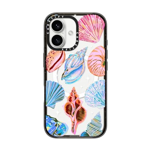 CASETiFY Impact Case for iPhone 16 [Slim / 8.2 ft. 4X Military Grade Drop Protection/Compatible with Magsafe] - Seashell - Clear Black