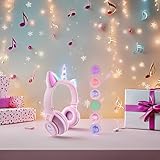 YUSONIC Unicorn Kids Headphones,Unicorn Bluetooth Headphones Foldable for Girls Boys Toddlers Phones pad/Amazon fire/Tablet,Light Up Kids Wireless Headphone Birthday Gifts (stn27 Purple Pink)