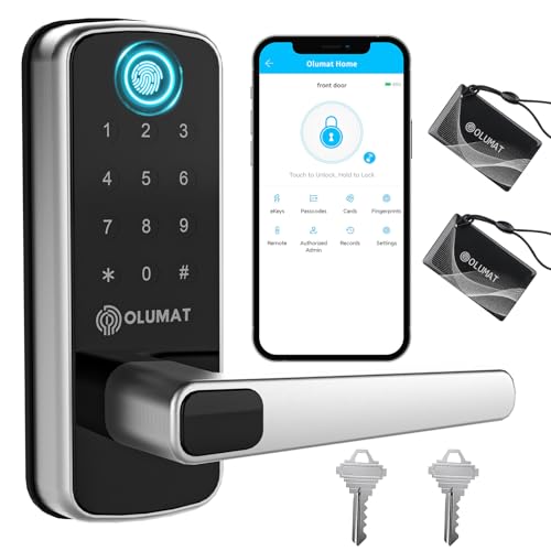 OLUMAT Keyless Entry Fingerprint Door Lock with Keypad and Handle for Home, Rental, Garage, Office and Hotel