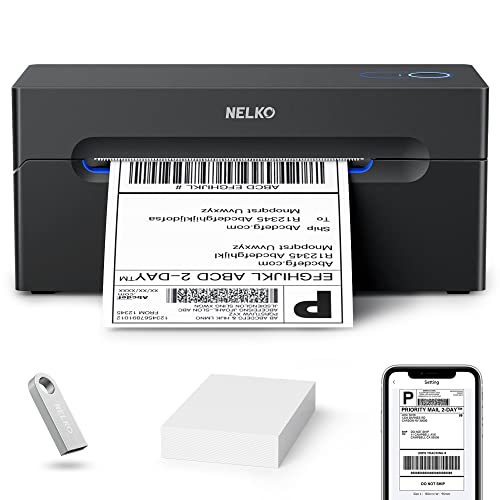 Nelko Bluetooth Thermal Shipping Label Printer, Wireless 4x6 Shipping Label Printer for Shipping Packages, Support Android, iPhone and Windows, Black, 1 Pack