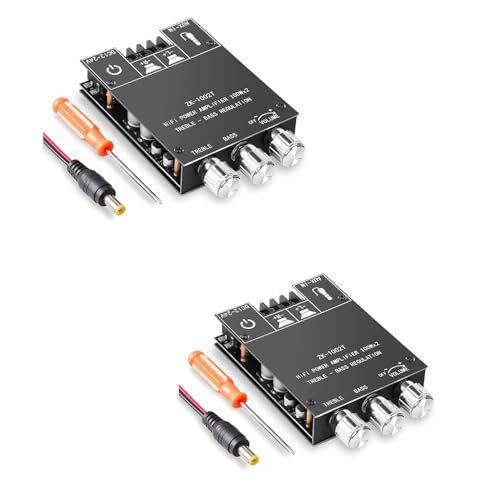 Daakro ZK-1002T Audio Amp Board,100W+100W 2.0 Channel Bluetooth Amplifier Board with Treble & Bass Control,DC 12-24V, BT & AUX Inputs, Amp Board for DIY Wireless Speakers,Password Free (2PCS ZK-1002T)