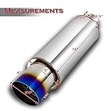 Q1-TECH, Universal 4" Burnt Tip JDM N1 Style Muffler Hi Flow Stainless Steel Weld-On 2.5" Inlet, Muffler, Removable Silencer Pre-attached, Deep and Smooth tone