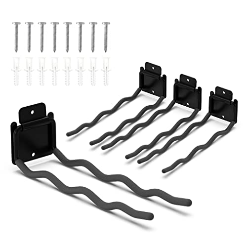 HUHOLE Garage Hooks, Ladder Hangers for Garage Wall, Shovel Holder, 4 Pack Heavy Duty Tool Hooks for Ladder, Rake, Folding Chair, Yard Tools, Garden Tools, 12” Wave Curved Utility Hooks