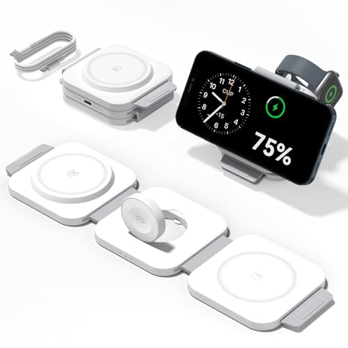 3 in 1 Charging Station for Apple Multiple Devices, Foldable Magnetic Fast Wireless Charger Dock, Travel Charging Pad for iPhone 16 15 14 13 12 Pro Max Plus Apple Watch Series & AirPods 4/3/2/Pro