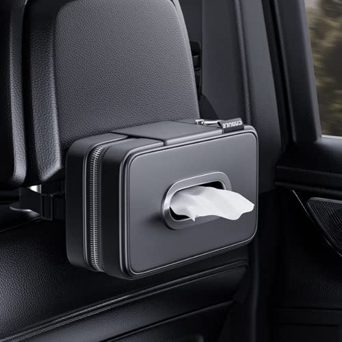 Car Tissue Holder PU Leather Car Tissue Holder Napkin Box,Car Armrest Box Tissue Holder (Black)