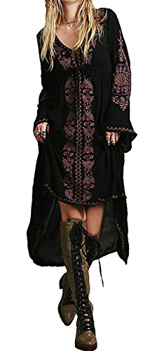 R.Vivimos Womens Cotton Embroidered High Low Long Dresses XL Black