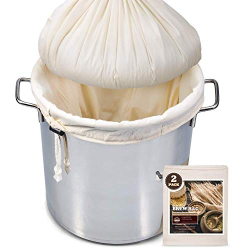 Brew Bag, 26" x 22", 2 Pack, 100% Unbleached Cotton Bag for Homebrewing, Fine Cheesecloth Bag for Fruit/Cider/Wine/Beer, Reusable Drawstring Straining