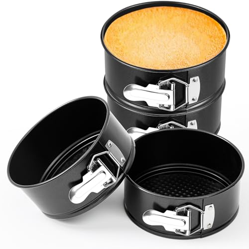 Funnymoom 4 Pcs 6 Inch Non Stick Springform Pan with Removable Bottom Carbon Steel Cheesecake Pan Round Springform Cake Mold with Stainless Steel Spring Buckles for Baking Kitchens Restaurant