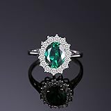 JewelryPalace Princess Diana Kate Middleton Class Gemstone Birthstone Green Emerald Halo Statement Engagement Rings for Women, Anniversary 14K Gold Plated 925 Sterling Silver Promise Rings for Her 7