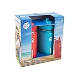 ThermoFlask Kids Bottle with Straw Lid - Durable & Dishwasher-Safe Water Bottles & Lids - Leak-Proof Bottle Lid Design - Reusable Water Bottles for Everyday Use - 16 oz, Red/Blue (2 Pack)