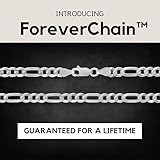 KISPER 925 Sterling Silver Figaro Chain for Men - 5mm Diamond Cut Italian Necklace, Mens Sterling Silver Necklace with Lobster Clasp, Made in Italy, 22 inches