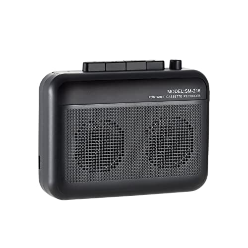 Portable Cassette Player Recorder with Bluetooth Transmitter, Walkman Cassette Tape Player with Headphone Jack, Build-in Speaker, Microphone Jack, Powered by AC Adapter or AA Battery- Black