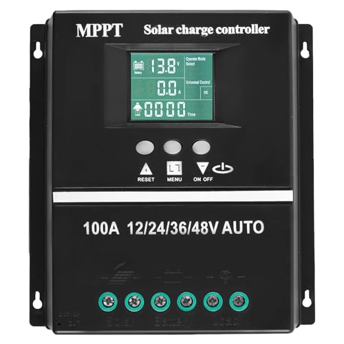 100A MPPT Solar Charge Controller, 12V 24V 36V 48V LCD Display Solar Battery Intelligent Regulator, Intelligent Solar Panel Regulator with Double USB Charging Port 7 Modes for Charging