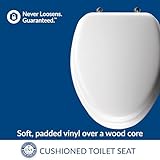 Mayfair Padded Toilet Seat with Chrome Hinges, Soft Vinyl over Wood Core Seat, Elongated, White