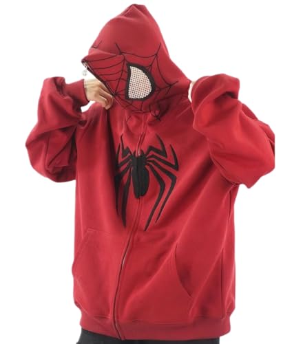 ZENMANCHEN Y2k Hoodies Graphic Spider Hoodie Spiderman Hoodie Red Zip Up Hoodie Kawaii Jacket Sweater Oversized Emo Sweatshirt