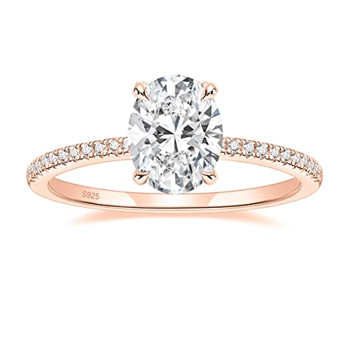 EAMTI 3CT 925 Sterling Silver Engagement Rings Rose Gold Oval Cut Cubic Zirconia CZ Wedding Promise Rings for Her Stunning Wedding Bands for Women Size 6