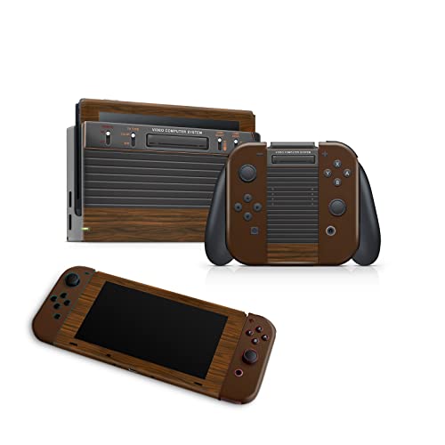 ZOOMHITSKINS Compatible with Switch Skin Cover Retro Game Wood Vintage Console Old Black Brown Generation Best Classic 3M Vinyl Decal Sticker Wrap, Made in The USA
