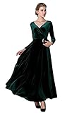 Urban CoCo Women Long Sleeve V-Neck Velvet Stretchy Long Dress (Medium, Green)