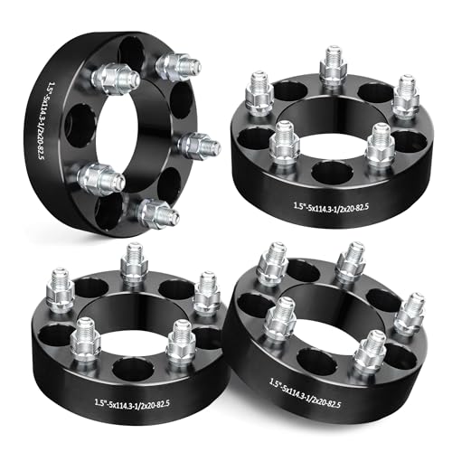 EVIL ENERGY 5x4.5 Wheel Spacers 1.5 inch Compatible for Mustang 1964-1968&1994-2014, 5x114.3 mm 5 Lugs 82.5 mm Hub Bore 1/2x20 Studs Black, Not Hubcentric