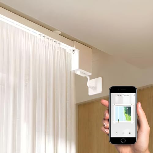 Smart Curtain Track System with Mini Zigbee Motor, Automatic Ceiling Curtain Opener, Motorized Curtains Rod 88.6''(2.2m) with App, Voice, Remote Control, Compatible with Alexa,Google and Siri