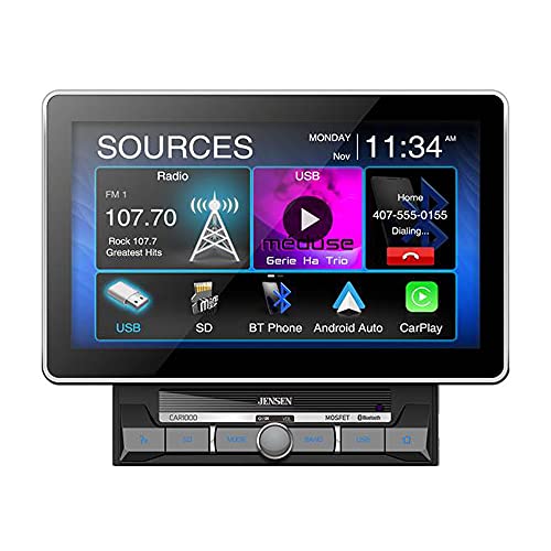 Jensen CAR1000 10.1" Extra Large Touchscreen Media Receiver with Apple CarPlay and Android Auto l Built-in Bluetooth with A2DP Music Streaming and Phonebook Support (Renewed)
