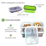 Premium Silicone Collapsible Food Storage Containers with Silicone Leakproof Lids, Platinum Food-Grade, BPA Free, LFGB Certified, Compact, Reusable Lunch Box, Microwave Safe, 4.9 Cups 3 Pk