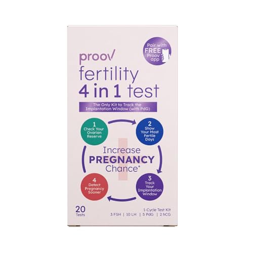 Proov - 4-in-1 Fertility Test for Women - Ovulation & Pregnancy Test Strips - Monitors FSH, LH, PdG & hCG - Promote Chance of Pregnancy - Fertility Hormone Tracking - 1 Cycle Test Kit - 20 Tests