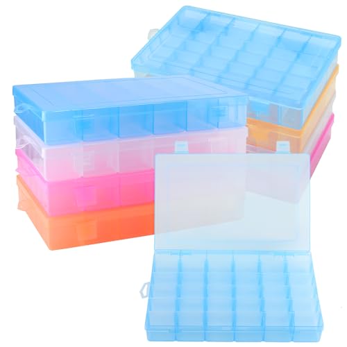 ZOENHOU 8 Pack 36 Grids Colorful Plastic Organizer Container, 4 Colors Plastic Organizer Storage Box with Adjustable Dividers for Jewelry Bead Earring Fishing Hook Art Crafts Small Accessories