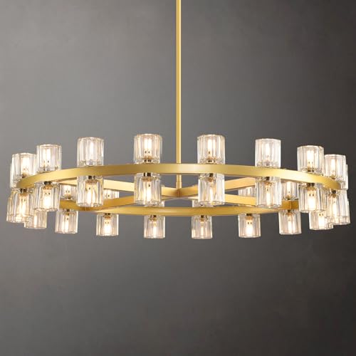 Knurldon 36" K9 Crystal Chandeliers, Gold Round Chandelier for Dining Room, Living Room, Dining Chandelier Over Table, Sutable for Bedroom,Foyer, Entryway, Stairs, Kitchen Includes Bulbs