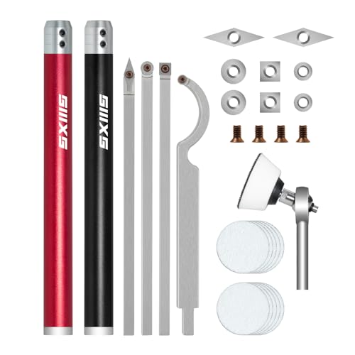 SIIIXS Carbide Tip Wood Lathe Turning Tool set With Bowl sander, Lathe Roughing and Finishing Hollowing Tool Interchangeable Aluminum Alloy Handle with 8pcs Carbide Inserts For Woodturning