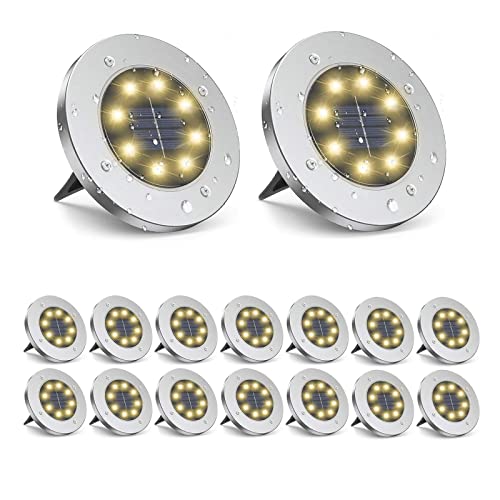 ZGWJ Solar Ground Lights,16 Pack Waterproof Solar Garden Lights, Upgraded Outdoor Garden Waterproof Bright in-Ground Lighting, Landscape Lighting for Pathway,Yard,Deck,Lawn,Patio,Walkway Warm White