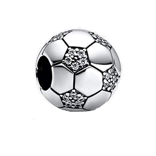 Bolenvi Soccer Ball Football Bead Charm Compatible with Pandora & Similar Bracelets, Necklaces & DIY Jewelry - Authentic 925 Sterling Silver Charm with Crystals