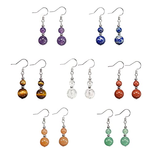 Ayriwoyi Natural Stone Beaded Earrings for Women Dangle Colorful Chakra Healing Crystal Earrings Gemstone Drop Earrings Lightweight Gifts for Women