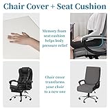 Easy-Going Quilted Microfiber Office Chair Cover with Soft Memory Foam Seat Cushion Water Resistant Desk Computer Chair Slipcover Anti-Slip Chair Protector (Medium, Gray)