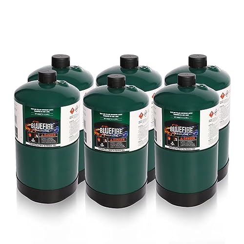 BLUEFIRE 16.4 oz Propane Replacement Fuel Camping Gas Cylinder Pack of 6 All Purpose Portable Canister Propane Gas Tank for Camping Stove Outdoor Backpack Mini Burner Heater Cooking Torch Lamp