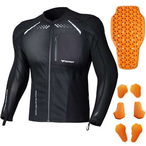 DUHAN Motorcycle Shirt Mesh Motorcycle Jacket Men with CE Level 2 Armor motorcycle protective gear for All Seasons (US, Alpha, Medium, Regular, Regular, Black)