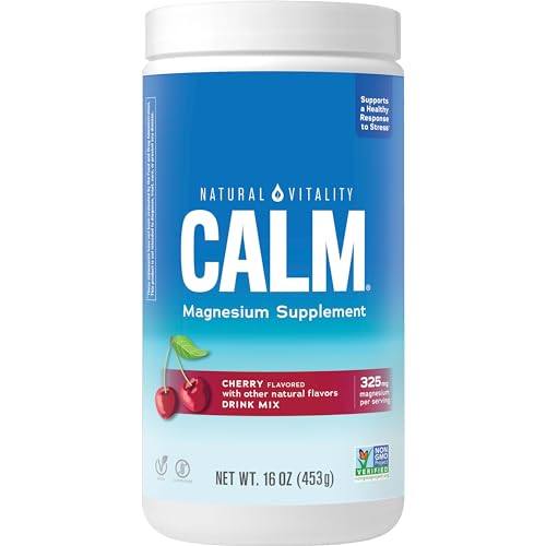 Natural Vitality Calm, Magnesium Supplement, Anti-Stress Drink Mix Powder, Gluten Free, Vegan, & Non-GMO, Cherry, 16 oz