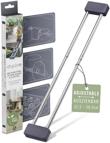 Sanni Shoo drip.line Pure Anthracite - Versatile and Adjustable Kitchen Rack Drip Tray for Dishcloths, Brushes, and Bottles - Hygienic Storage - Made of Stainless Steel and Silicone