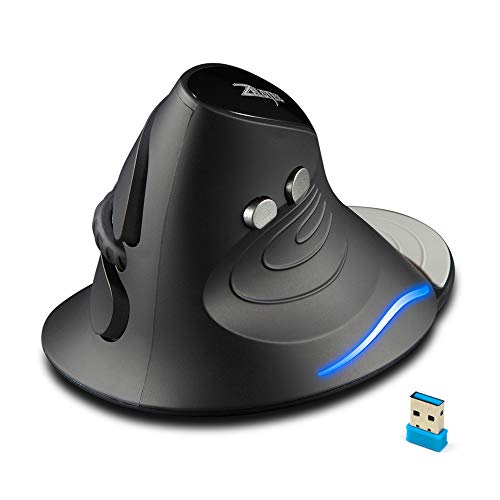 zelotes Vertical Wireless Mouse,2400DPI,Removable Wrist Rest,6 Buttons,Ergonomic Design,LED Illumination,USB Optical Portable Mouse for Laptop,PC,Mac,Black
