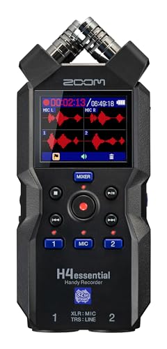 Zoom H4essential 4-Track Handy Recorder with 32-Bit Float, Accessibility, Stereo Microphones, 2 XLR/TRS Combo Inputs, Record to SD Card, USB Interface, for Musicians, Podcasters, Filmmakers