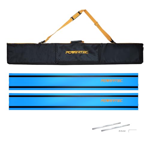 POWERTEC 72154 110" Track Saw Guide Rail Joining Set with Protective Bag for Milwaukee Track Saws | Includes 2x55" Guide Rails and (2) Guide Rail Connectors for Woodworking Projects