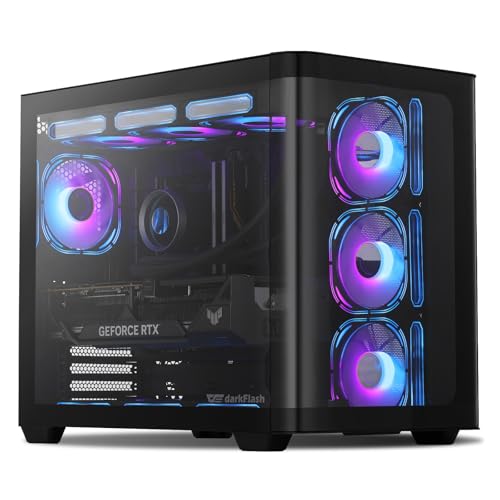 darkFlash ATX Mid-Tower Gaming PC Case, Back Plug-in BTF Motherboard, with 4 ARGB Fans Computer Case, Full View Curve Glass Dual-Chamber PC Case, Type C Port, Supports Dual 360mm AIO, Black(DPW90)