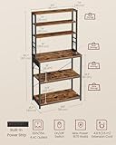 VASAGLE Bakers Rack with Power Outlet, 31.5 Inches Coffee Bar for Kitchen with Storage, 6-Tier Kitchen Shelves with 6 Hooks, Microwave Stand, Rustic Brown and Black UKKS119K01