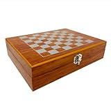 Generic Whiskey Gift Box - Brown Wooden Chess Board Box - Stainless Steel with PU Leather 8oz Hip Flask with Funnel and 4 Whiskey Glasses - Anniversary Gift for Men, Husband, Dad, Boyfriend, White