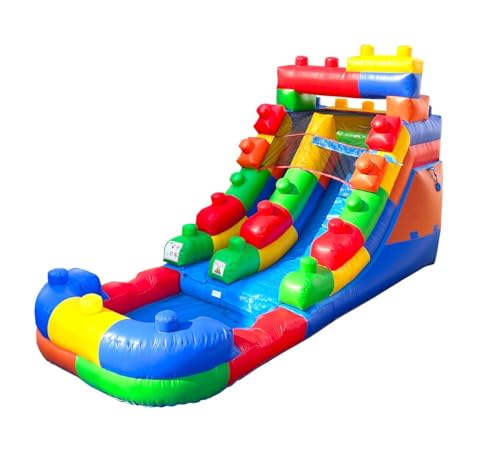 Pogo Bounce House Inflatable Water Slides for Kids - Backyard Inflatable Water Slides with Splash Pool - Building Block Slide Complete with Blower, and Stakes - 21' x 9' - 12' Tall Slide