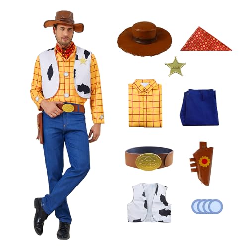 LILLIWEEN Woody Costumes Adults Cowboy Cosplay Costume Sheriff Halloween Uniform Fancy Dress Costume S