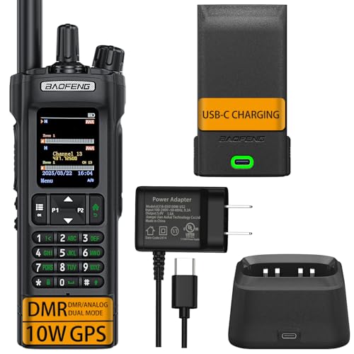 BAOFENG DM32 DMR Handheld Radio with USB-C Charging, GPS, 10W Long Range Walkie Talkie for Emergency Rescue & Outdoor Sports DM-32UV (1 Pack Black)