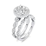 GLAM AND GEMS 3/4 Carat Lab Grown Diamond and 3 Carat Moissanite Wedding Band Ring Set for Women in 14k White or Yellow Gold (D-E, VS, cttw) Anniversary Promise Ring Size 4.5 to 11 8.5