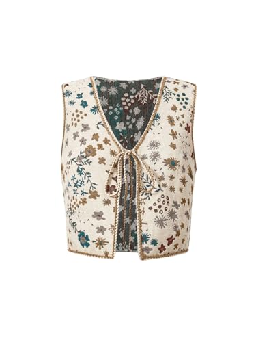 GORGLITTER Women's Sleeveless Western Rodeo Country Concert Cowgirl Outfit Tie Front Cardigan Vest Top Casual Trendy Multicolor Medium